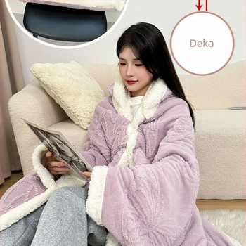 Kapuljača deka za ured – 300 g koralni fleece, geometrijski uzorak, 100% poliester, proljeće/jesen, s funkcijom skladištenja