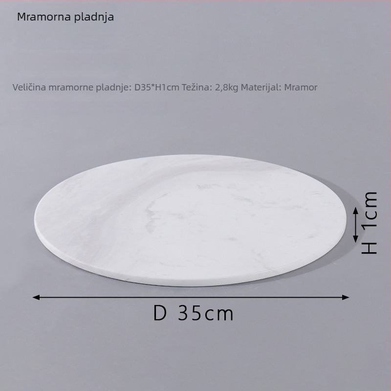 Kružni pladanj od prirodnog mramora — Deer, modern minimalistički stil, polirana površina, mogućnost loga i prilagodbe