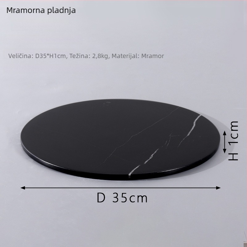 Kružni pladanj od prirodnog mramora — Deer, modern minimalistički stil, polirana površina, mogućnost loga i prilagodbe