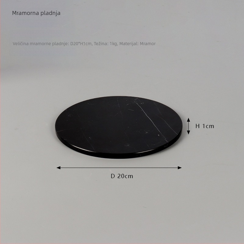 Kružni pladanj od prirodnog mramora — Deer, modern minimalistički stil, polirana površina, mogućnost loga i prilagodbe