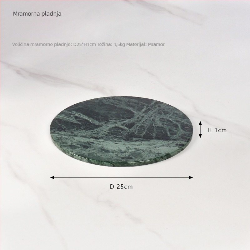 Kružni pladanj od prirodnog mramora — Deer, modern minimalistički stil, polirana površina, mogućnost loga i prilagodbe