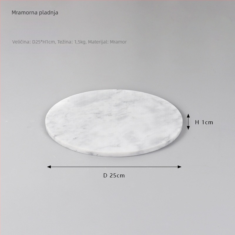 Kružni pladanj od prirodnog mramora — Deer, modern minimalistički stil, polirana površina, mogućnost loga i prilagodbe