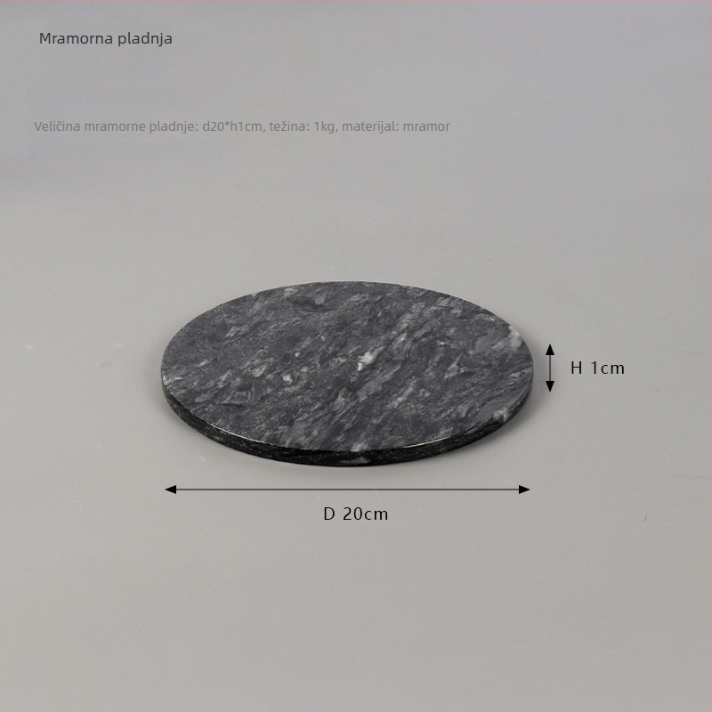 Kružni pladanj od prirodnog mramora — Deer, modern minimalistički stil, polirana površina, mogućnost loga i prilagodbe
