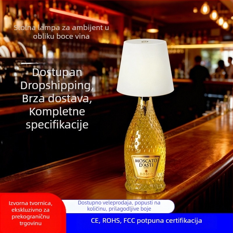 Stolna lampa u obliku boce vina za bar i blagovaonu, trobojno svjetlo s dodirnim upravljanjem, USB punjenje, dekorativno ambijentalno svjetlo.