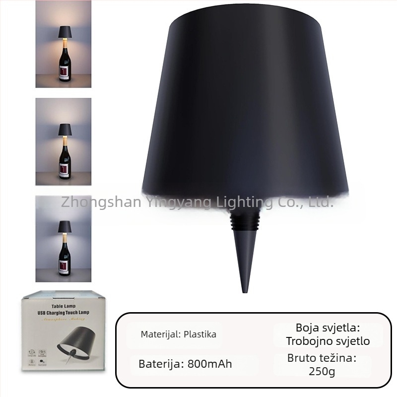 Stolna lampa u obliku boce vina za bar i blagovaonu, trobojno svjetlo s dodirnim upravljanjem, USB punjenje, dekorativno ambijentalno svjetlo.