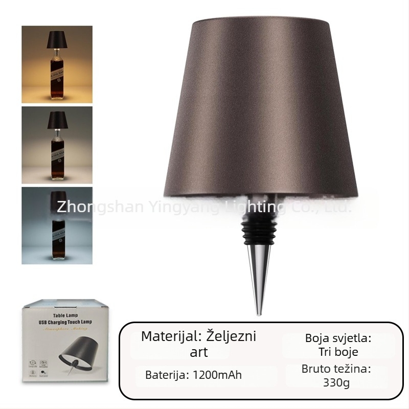 Stolna lampa u obliku boce vina za bar i blagovaonu, trobojno svjetlo s dodirnim upravljanjem, USB punjenje, dekorativno ambijentalno svjetlo.