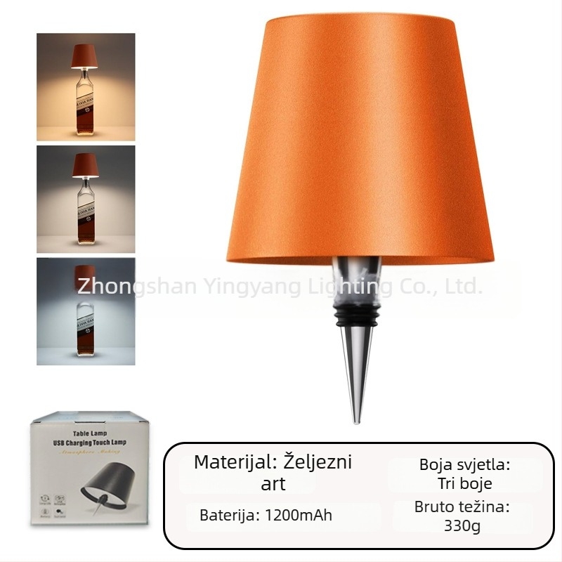 Stolna lampa u obliku boce vina za bar i blagovaonu, trobojno svjetlo s dodirnim upravljanjem, USB punjenje, dekorativno ambijentalno svjetlo.