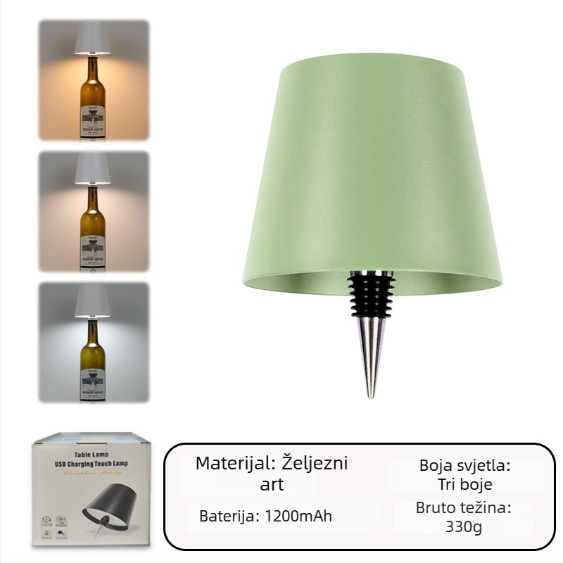 Stolna lampa u obliku boce vina za bar i blagovaonu, trobojno svjetlo s dodirnim upravljanjem, USB punjenje, dekorativno ambijentalno svjetlo.