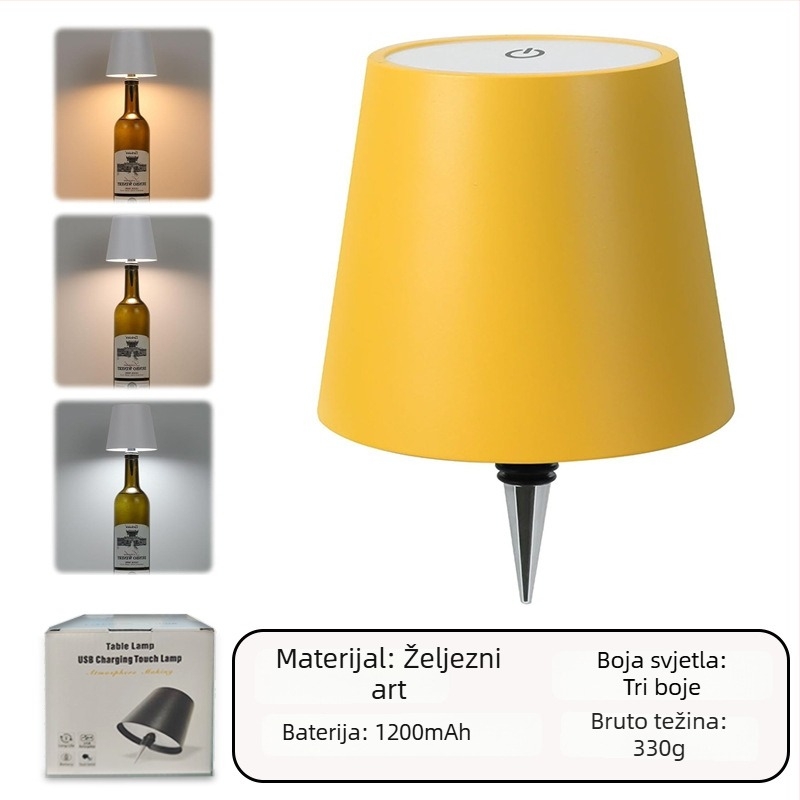 Stolna lampa u obliku boce vina za bar i blagovaonu, trobojno svjetlo s dodirnim upravljanjem, USB punjenje, dekorativno ambijentalno svjetlo.
