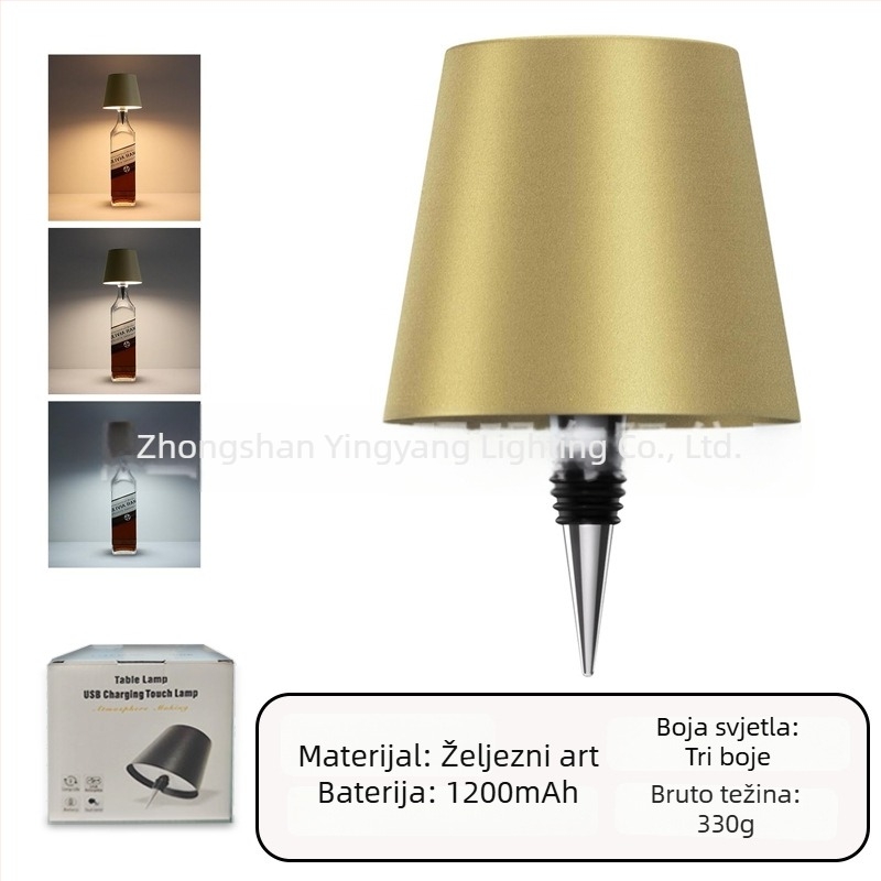Stolna lampa u obliku boce vina za bar i blagovaonu, trobojno svjetlo s dodirnim upravljanjem, USB punjenje, dekorativno ambijentalno svjetlo.