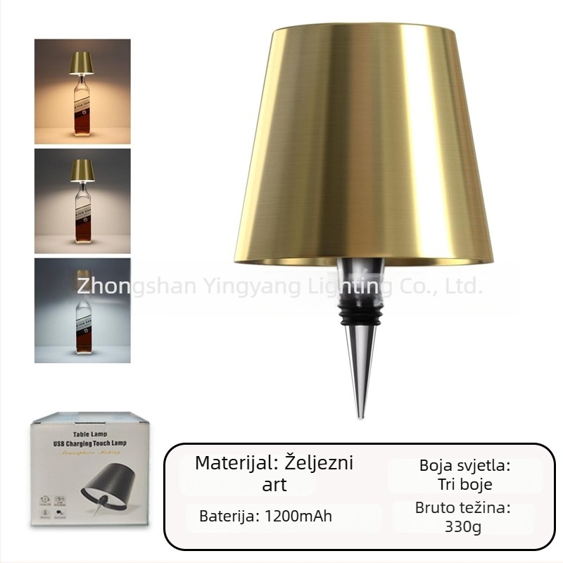 Stolna lampa u obliku boce vina za bar i blagovaonu, trobojno svjetlo s dodirnim upravljanjem, USB punjenje, dekorativno ambijentalno svjetlo.