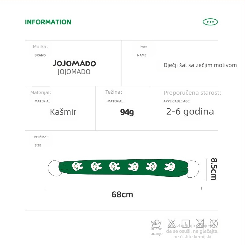 Šal od kašmira s motivom zeca, warp knitting tehnologija, širina 8,5 cm, unisex, srednja duljina