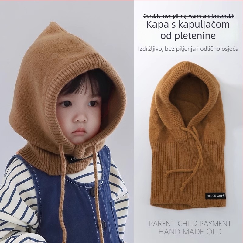 Integrirana dječja kapa s kupolastim oblikom i rubom, vunena tkanina; zaštita od sunca, prozračna, otporna na vjetar, održava toplinu; uzrast 1–6 godina