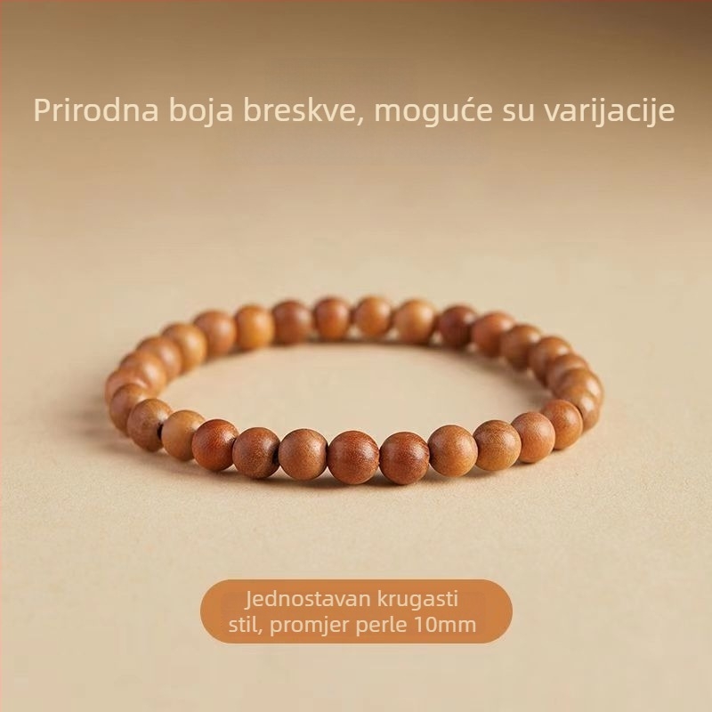 Ručnocrta narukvica od breskvinog drveta, unisex molitvene perle s Čuvarom zodijaka i Bogom bogatstva pet smjerova