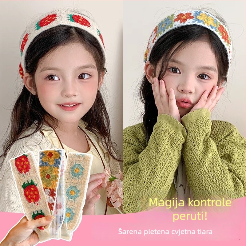 Dječja pletena izvezeni traka za kosu s Velcro zatvaračem – set dodataka za kosu u stilu crtić, ručna izrada