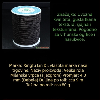 Najlon Milan užad za izradu nakita, pleteno užad promjera 3–4 mm s jezgrama