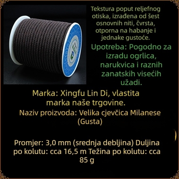 Najlon Milan užad za izradu nakita, pleteno užad promjera 3–4 mm s jezgrama