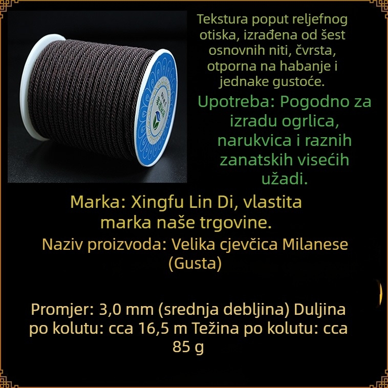 Najlon Milan užad za izradu nakita, pleteno užad promjera 3–4 mm s jezgrama