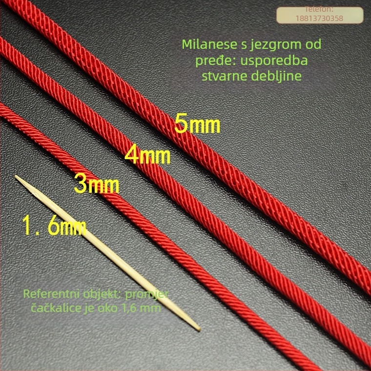 Najlon Milan užad za izradu nakita, pleteno užad promjera 3–4 mm s jezgrama