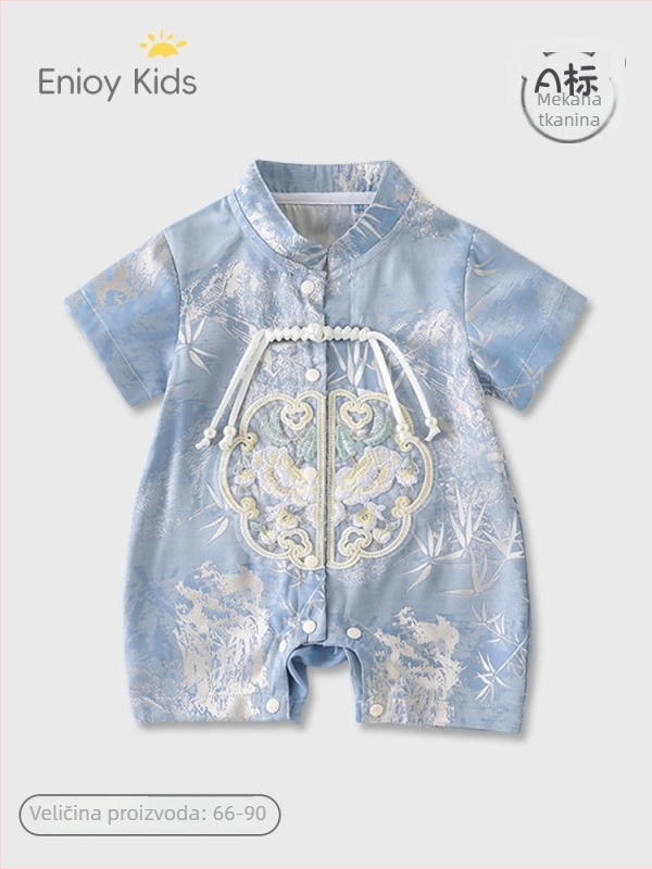 Romper za ljeto tipa A u kineskom stilu za dječake, tanak poliester, kratki rukav, jednostruko zatvaranje na gumbe, za uzrast 1–3 godine