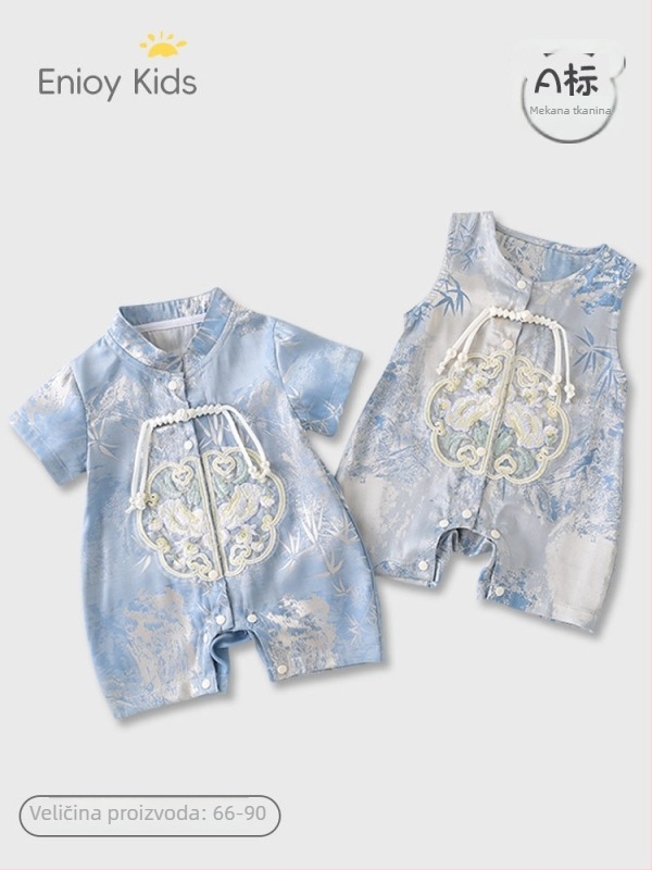 Romper za ljeto tipa A u kineskom stilu za dječake, tanak poliester, kratki rukav, jednostruko zatvaranje na gumbe, za uzrast 1–3 godine