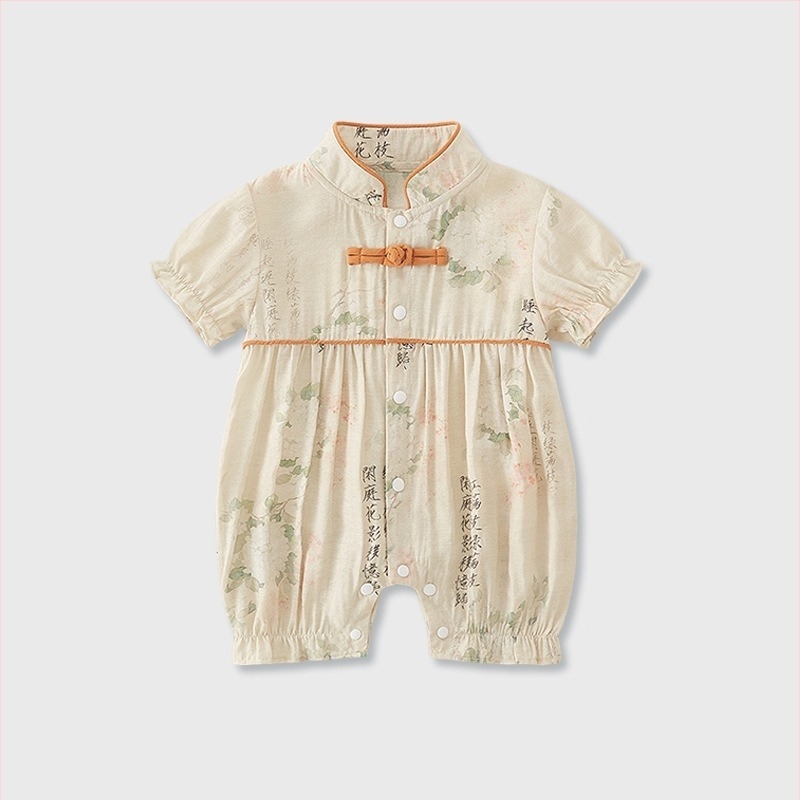 Romper za ljeto tipa A u kineskom stilu za dječake, tanak poliester, kratki rukav, jednostruko zatvaranje na gumbe, za uzrast 1–3 godine