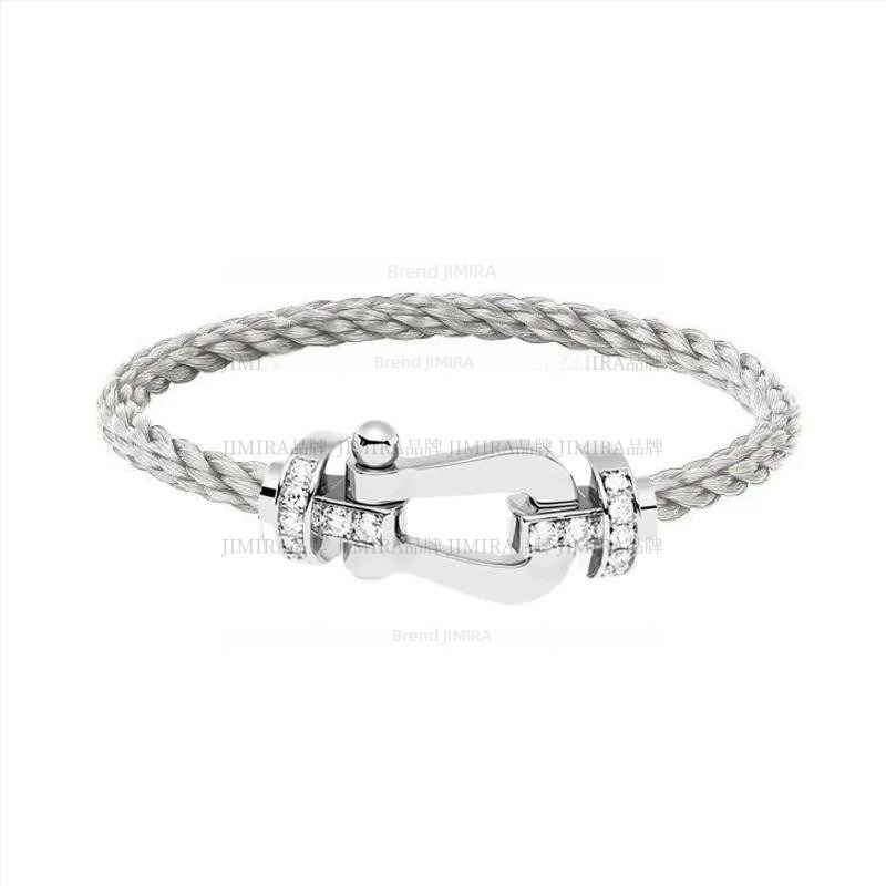 Narukvica s potkovicom kopčom, dijamantni detalji, unisex geometrijski dizajn, stacking stil, Jimira