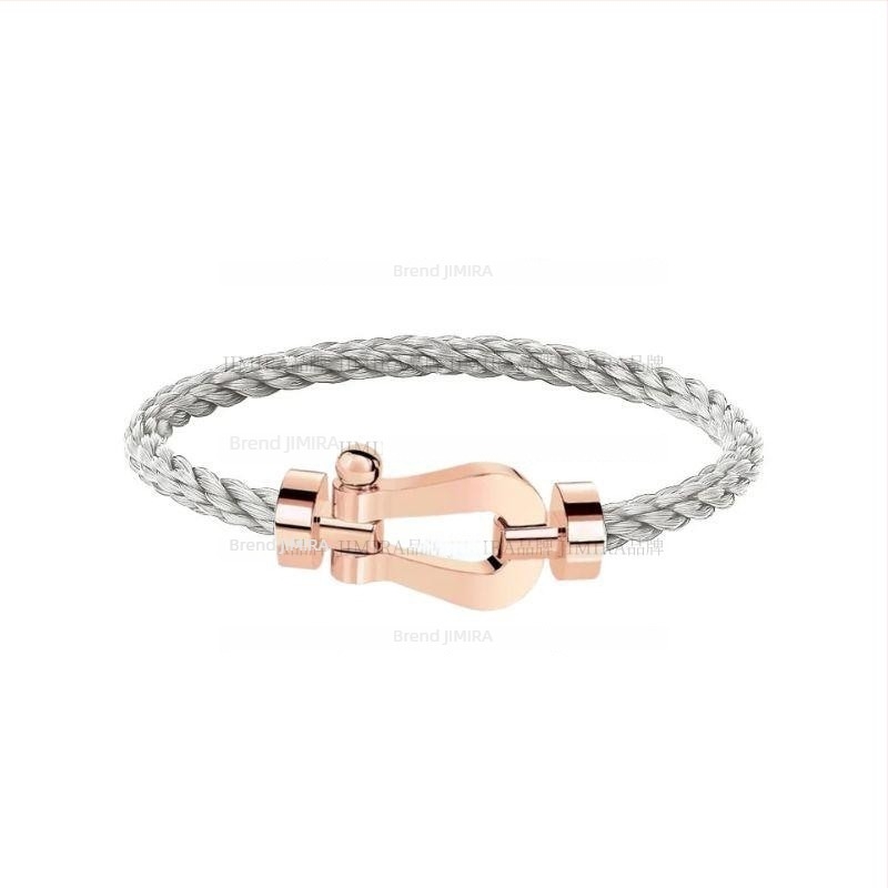 Narukvica s potkovicom kopčom, dijamantni detalji, unisex geometrijski dizajn, stacking stil, Jimira