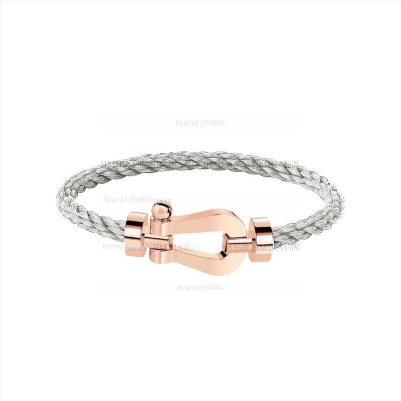 Narukvica s potkovicom kopčom, dijamantni detalji, unisex geometrijski dizajn, stacking stil, Jimira