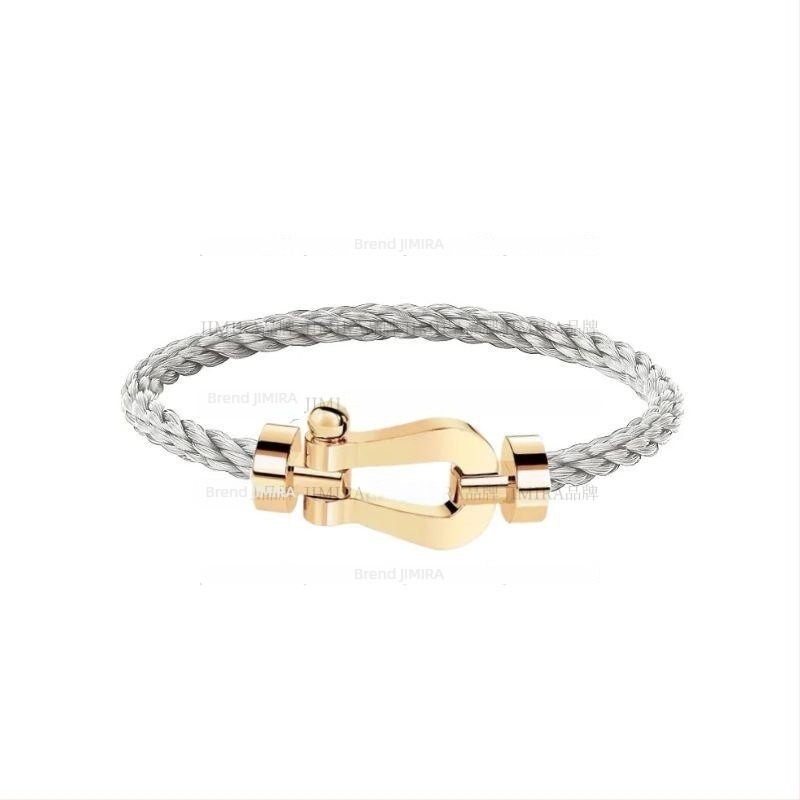Narukvica s potkovicom kopčom, dijamantni detalji, unisex geometrijski dizajn, stacking stil, Jimira