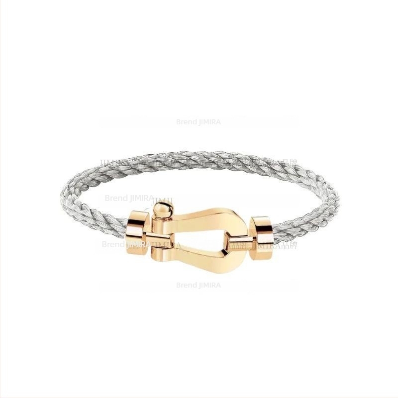 Narukvica s potkovicom kopčom, dijamantni detalji, unisex geometrijski dizajn, stacking stil, Jimira