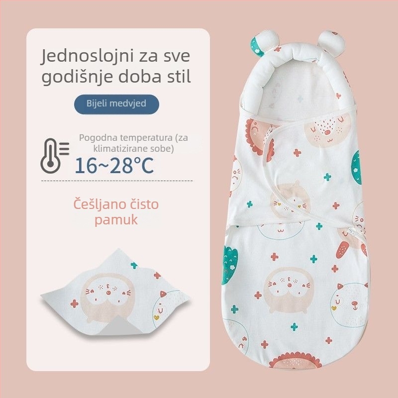 Novorođenački spavaći vrećica za uvezivanje, pamuk, uzorak životinja, za djecu 1–3 godine, cijelogodišnja upotreba — proljeće 2025