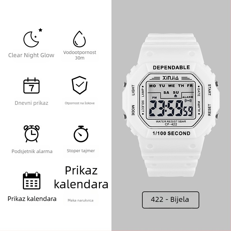Elektronički sat za djevojke-učennice s motivom jednoroga, jednostavan i elegantan dizajn, vodootporan do 30m, kvadratni brojčanik, gumeni remen, elektronički pogon