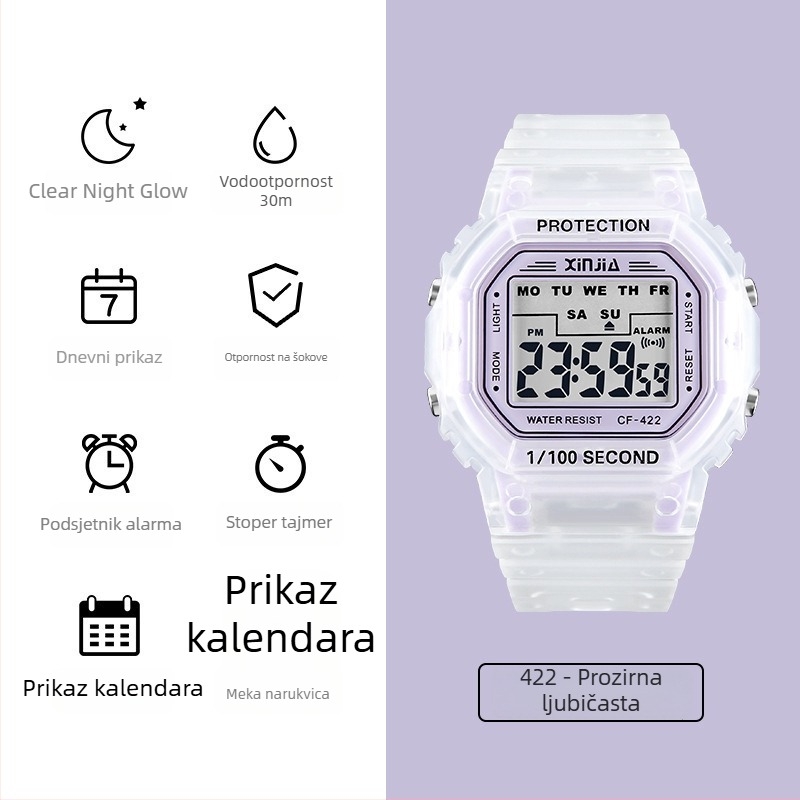 Elektronički sat za djevojke-učennice s motivom jednoroga, jednostavan i elegantan dizajn, vodootporan do 30m, kvadratni brojčanik, gumeni remen, elektronički pogon