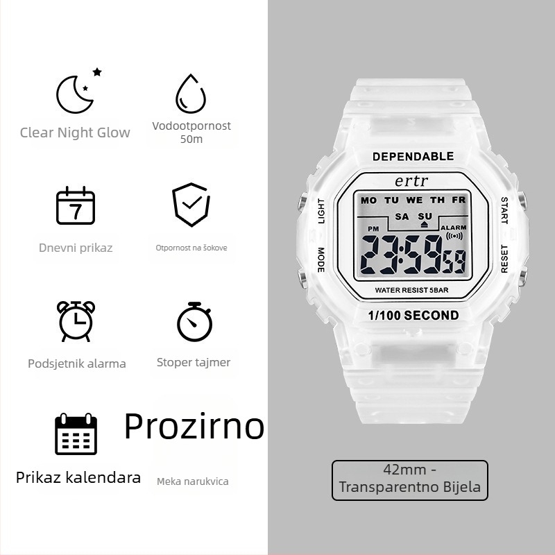 Elektronički sat za djevojke-učennice s motivom jednoroga, jednostavan i elegantan dizajn, vodootporan do 30m, kvadratni brojčanik, gumeni remen, elektronički pogon