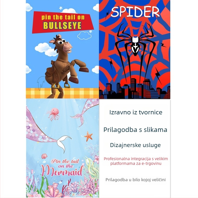 Set plakata za dječju zabavu s igrom zatvorenih očiju, Monster Truck poster i naljepnice; materijal: papir; uzorak: gradski heroj poster; stil: crtani i zabava; tema: Little Spider