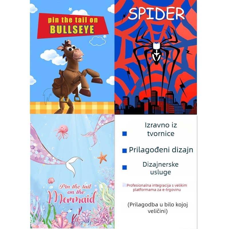 Set plakata za dječju zabavu s igrom zatvorenih očiju, Monster Truck poster i naljepnice; materijal: papir; uzorak: gradski heroj poster; stil: crtani i zabava; tema: Little Spider