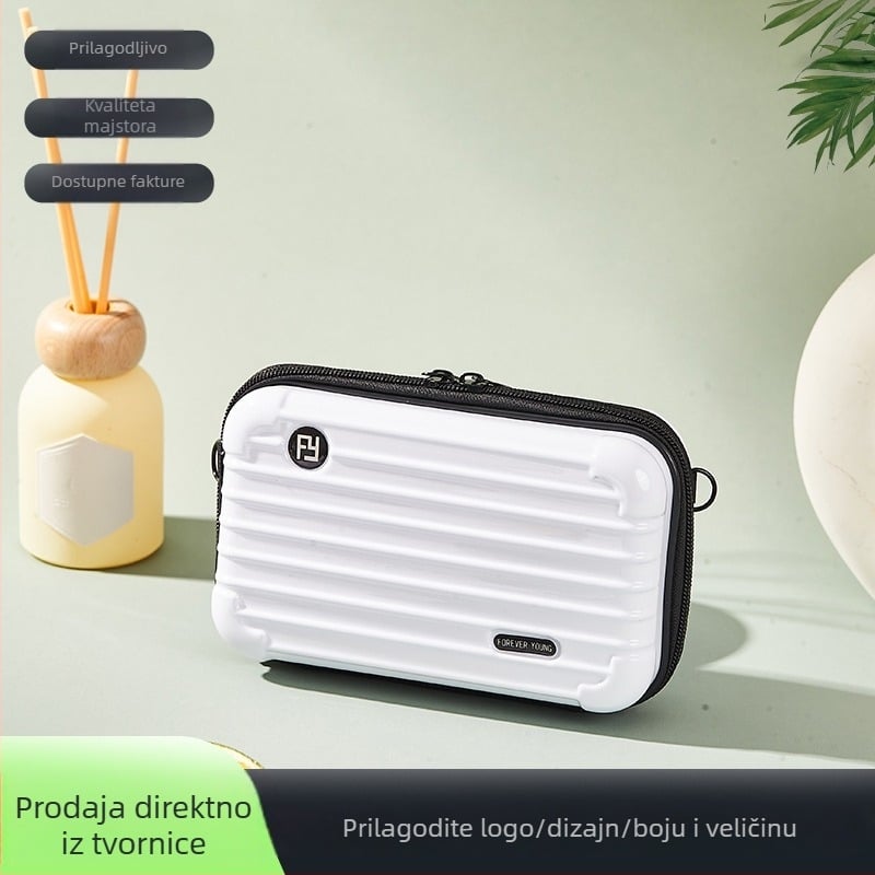 Kozmetička torbica s čvrstim kućištem od ABS+PC, vodootporna i periva, s džepom na zatvarač, kapacitet ispod 20 litara.