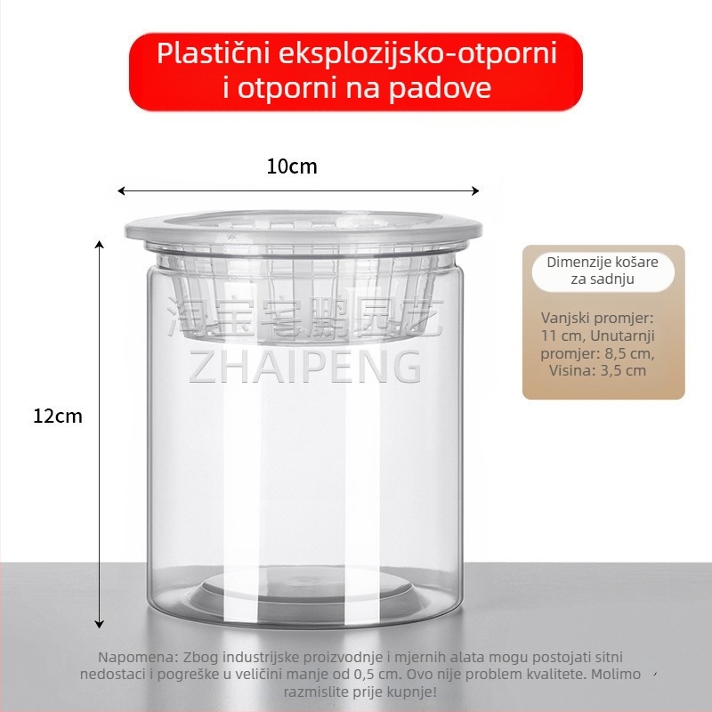 Prozirne plastične cilindrične hidroponske posude, posude za biljke, sjemenke povrća i graha, sukulenti, liči, slatki krumpir; uključuje košaru za sadnju i posudu za sadnju