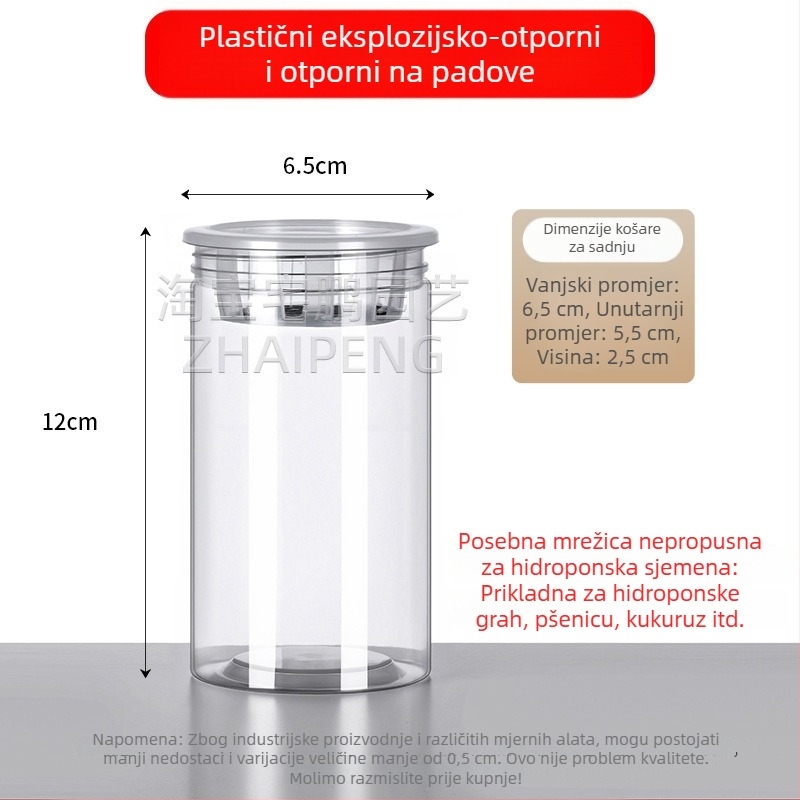 Prozirne plastične cilindrične hidroponske posude, posude za biljke, sjemenke povrća i graha, sukulenti, liči, slatki krumpir; uključuje košaru za sadnju i posudu za sadnju
