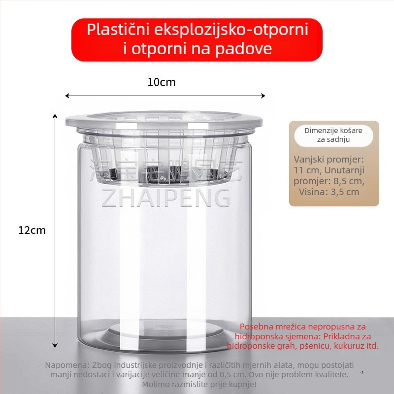 Prozirne plastične cilindrične hidroponske posude, posude za biljke, sjemenke povrća i graha, sukulenti, liči, slatki krumpir; uključuje košaru za sadnju i posudu za sadnju