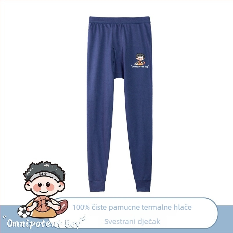 Tinejdžerske termalne hlače od 100% pamuka – jesen/zima, debela tkanina 201–250 g/m², duge hlače, jednoslojne, s anime uzorkom, uzrast 13–18 godina