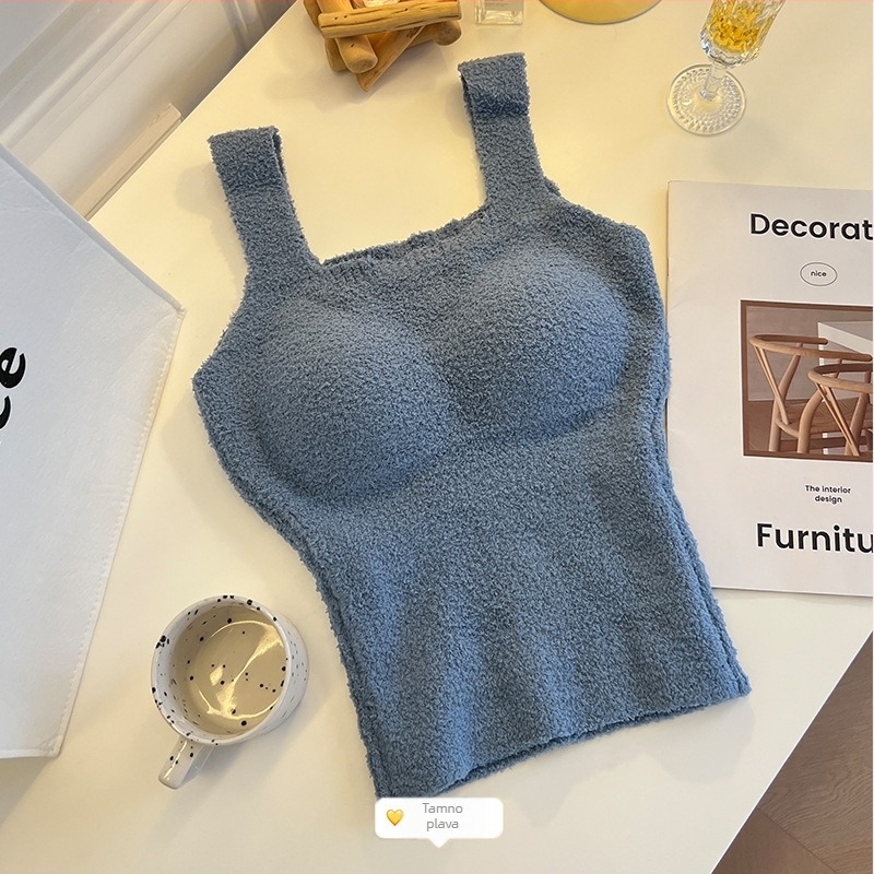 Ženska termo vest s fleece od ovčje vune, s ugrađenim jastučićem za grudnjak, sve-u-jednom, duga verzija