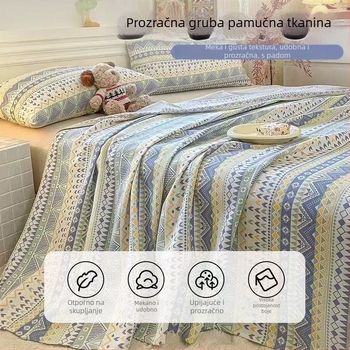 Komplet plahti za dvokrevetnu postel od grubog platna s jednostavnim prugama, strojno pranje, meko na dodir, 3 dijela