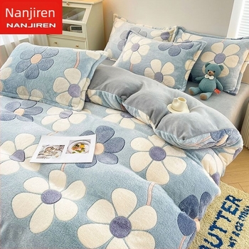 Antarctic Milk Velvet četverodijelni set posteljine, debeli i topli, dvostrano Coral Fleece navlaka za pokrivač i flanel, za studente