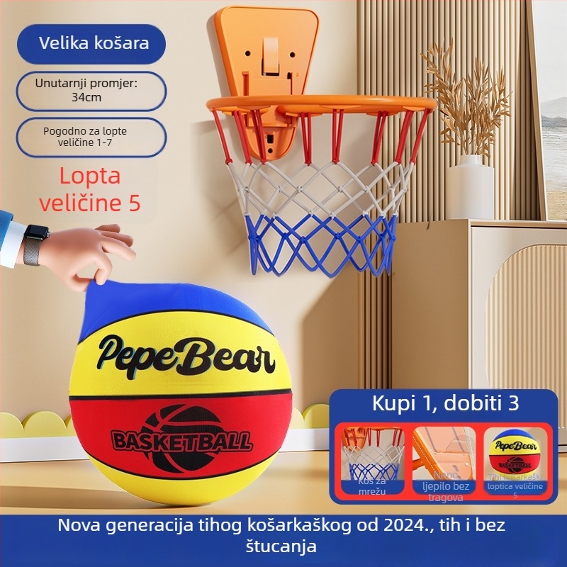 Peta generacija tihe unutarnje košarke za djecu, s obručem i loptom od pjene visokog odskoka