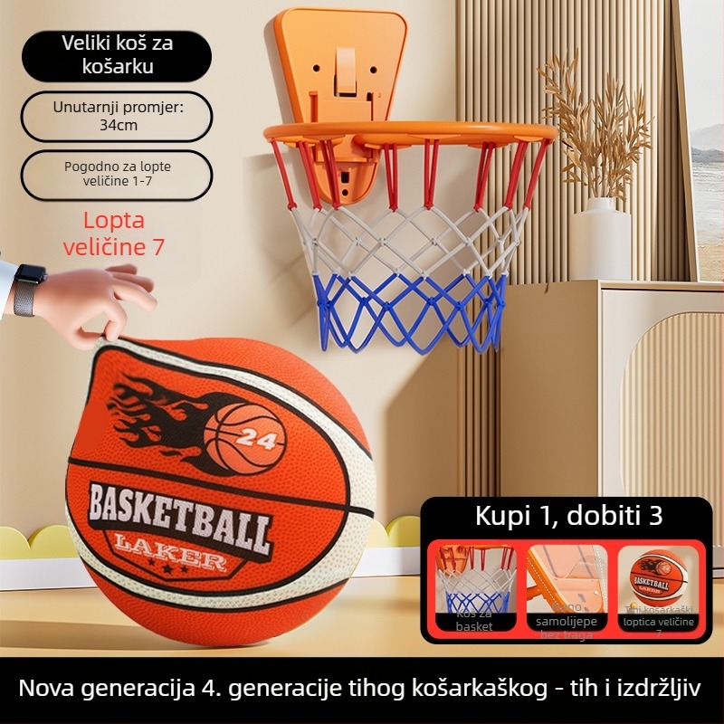 Peta generacija tihe unutarnje košarke za djecu, s obručem i loptom od pjene visokog odskoka