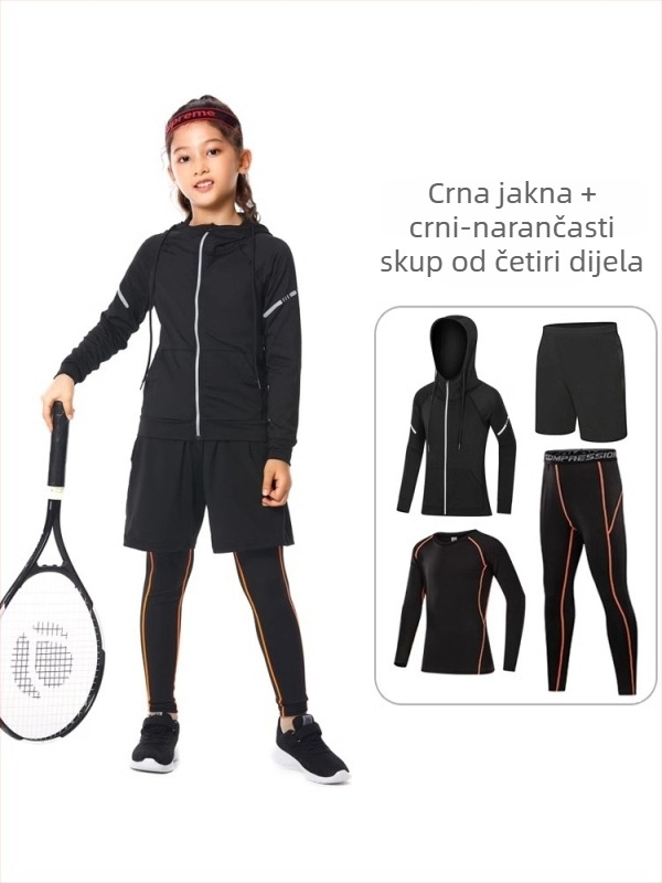 Dječji sportski bodisuit set – brzo sušenje, prozračan, dugi rukav, okrugli izrez, spandeks s podstavom mliječne svile