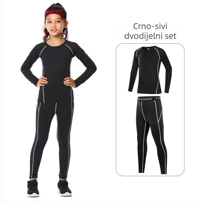 Dječji sportski bodisuit set – brzo sušenje, prozračan, dugi rukav, okrugli izrez, spandeks s podstavom mliječne svile
