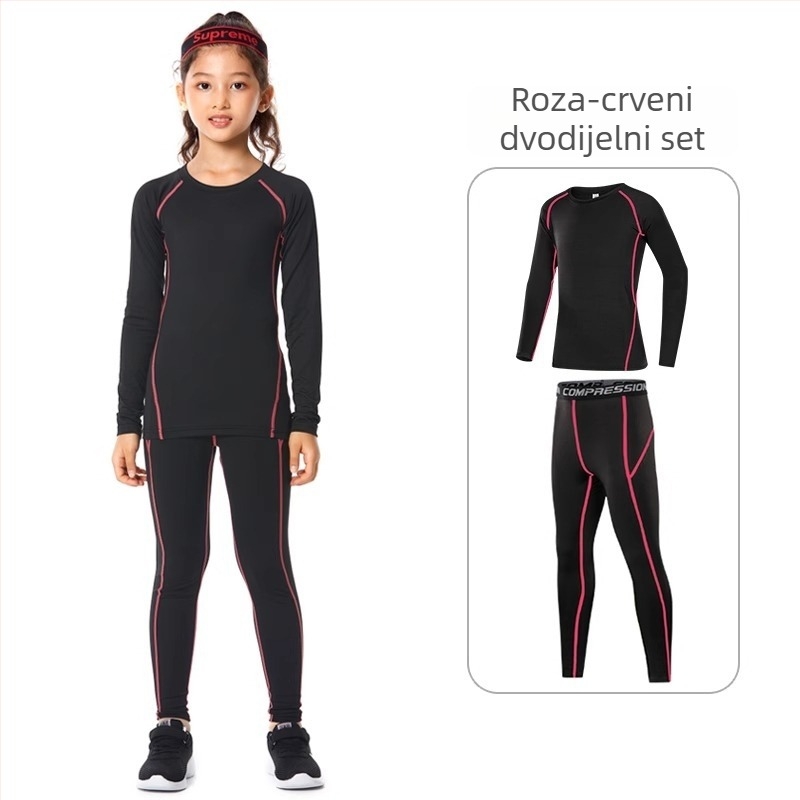 Dječji sportski bodisuit set – brzo sušenje, prozračan, dugi rukav, okrugli izrez, spandeks s podstavom mliječne svile